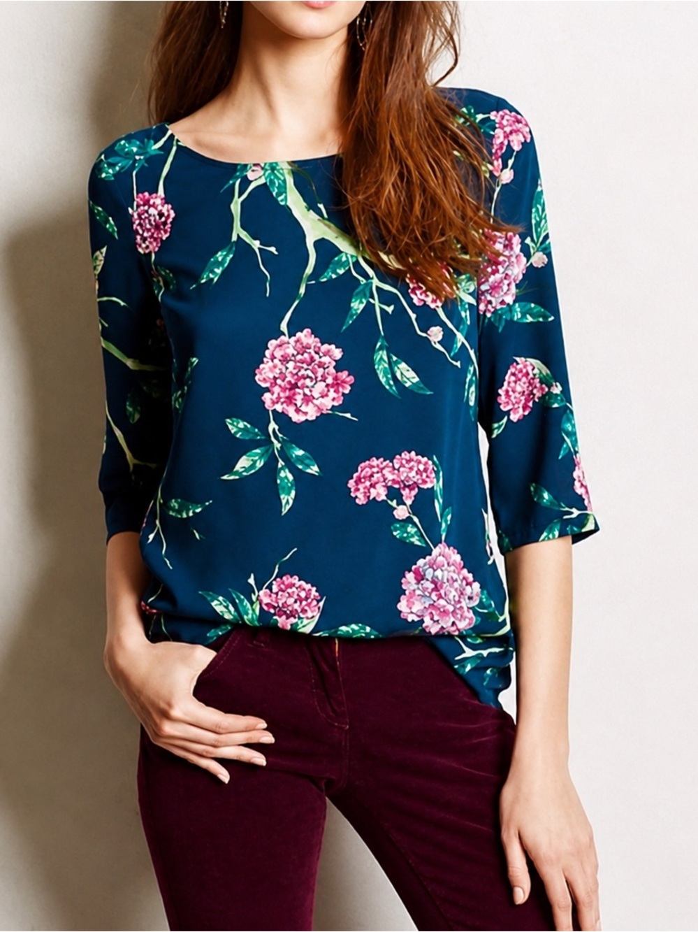 Anthropologie HD in Paris Teal Floral Top Romantic Cottagecore Boho Size 8